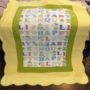 Hand made baby quilt scalloped edge bed blanket wall hanging alphabet